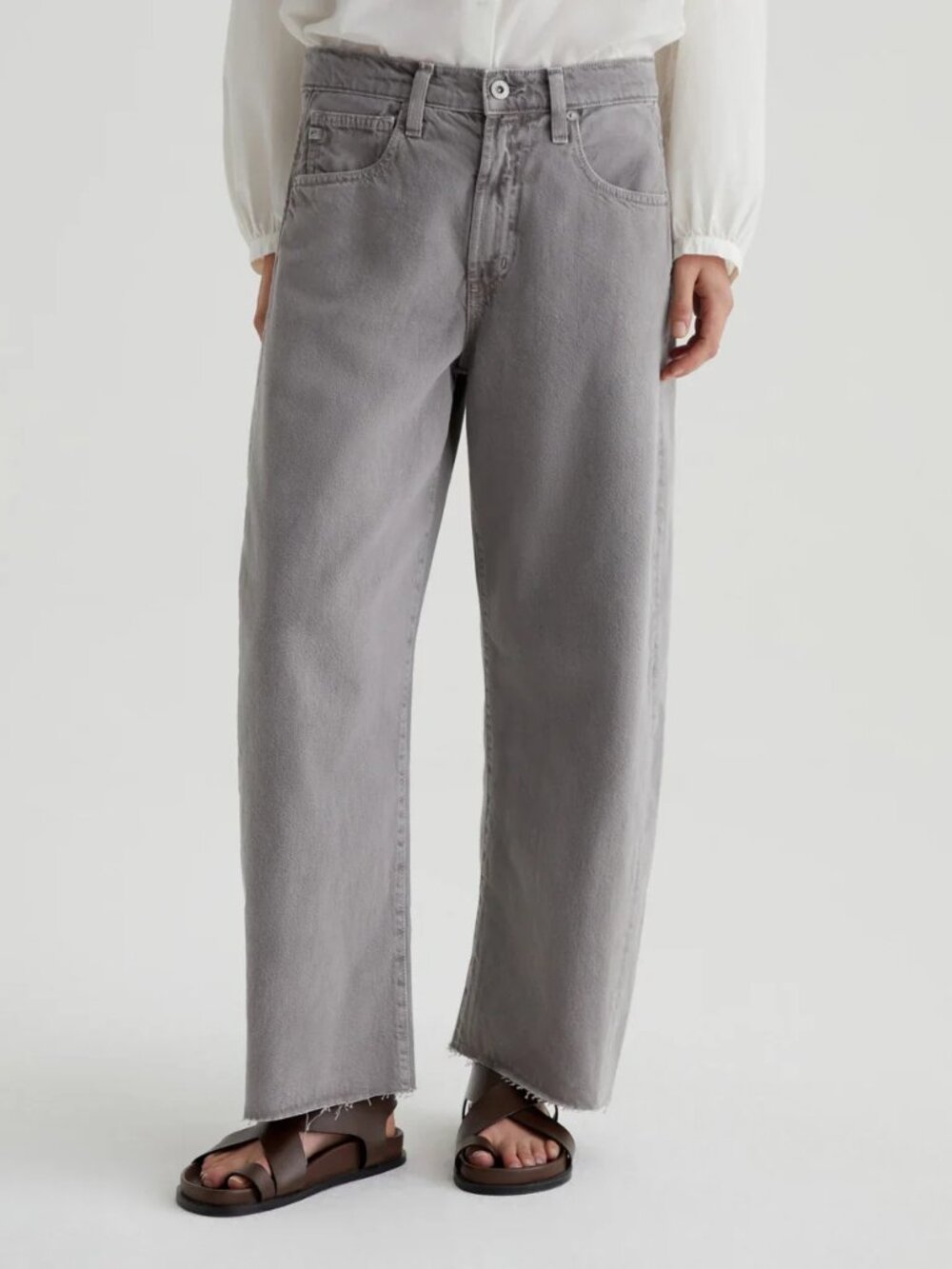 AG Hattie Crop High Rise Barrel Jeans Sulfur Pebble Grey Size 30 NWT